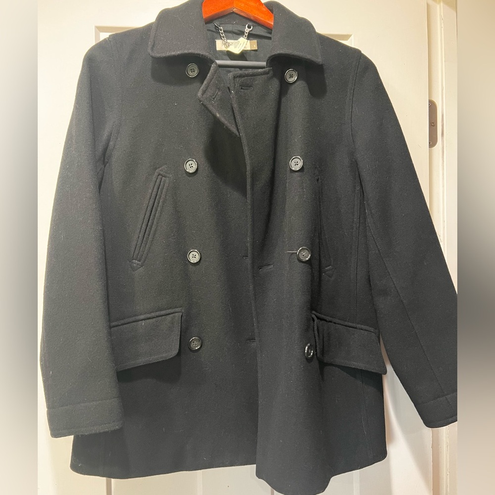 J Crew Black Wool Pea Coat Womens Petite Small PS Double Breasted Classic